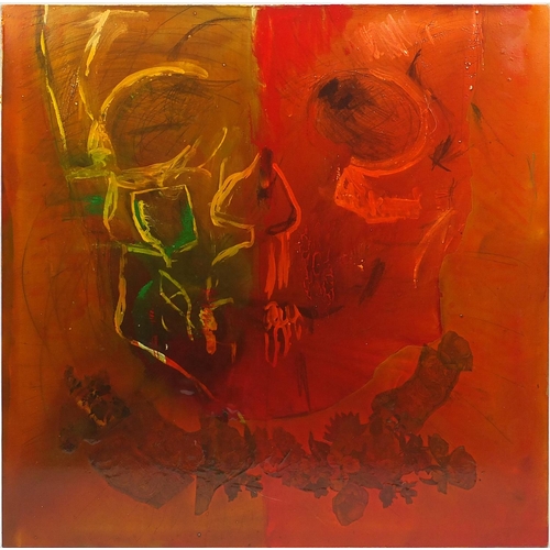 1181 - Juan Roldan - Skull, Tryptich oil onto canvases, unframed, each canvas 121cm x 121cm