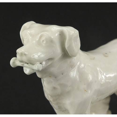 683 - 19th century English white porcelain dog, probably Derby, 10cm high