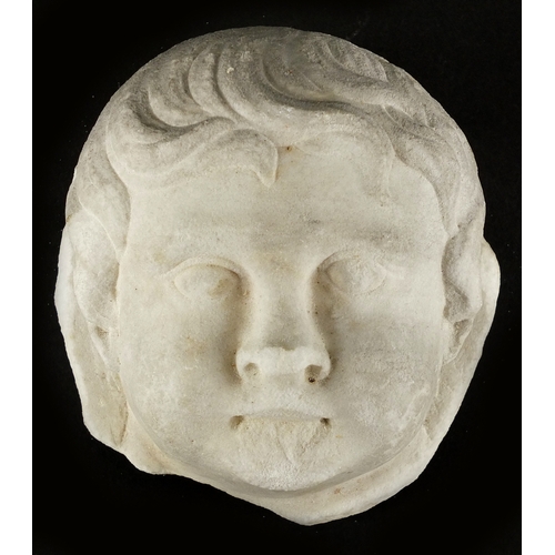 36 - Carved white marble death mask, 15cm high