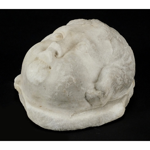 36 - Carved white marble death mask, 15cm high