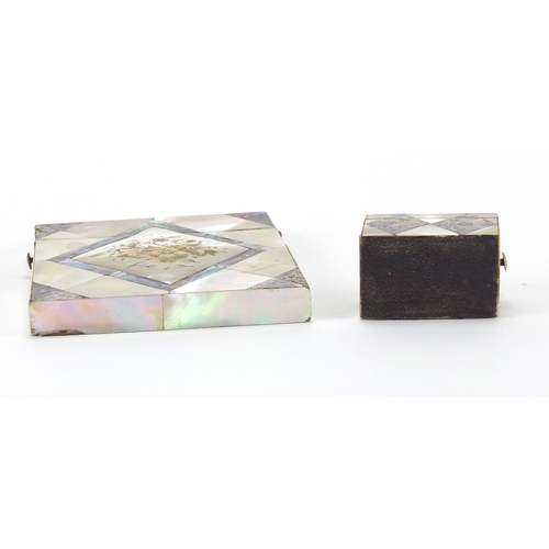 67 - Victorian Mother of Pearl, abalone and tortoiseshell card case, together with a similar thimble case... 