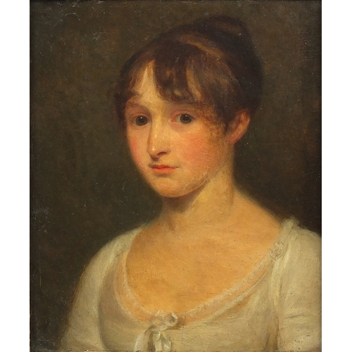 1153 - Richard Collins - Portrait of a young female, Early 19th century oil onto wood panel, inscribed '180... 