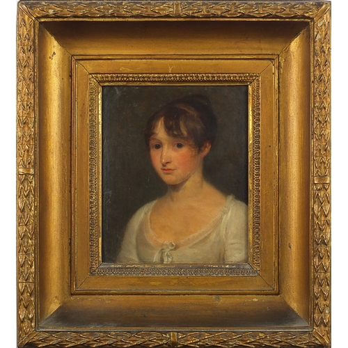 1153 - Richard Collins - Portrait of a young female, Early 19th century oil onto wood panel, inscribed '180... 