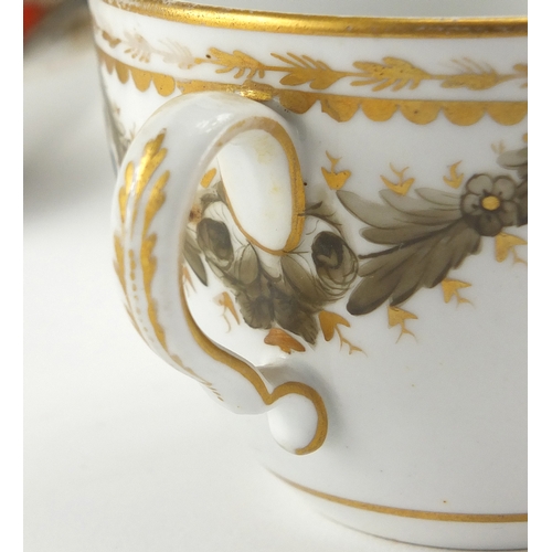 694 - 19th century Spode teaware, hand painted and gilded with flowers and swags, coffee cans 6cm high