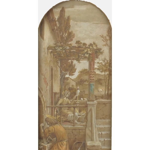 1180 - Ricciardo Meacci - Religious scene, heightened watercolour and gilt onto card, housed in a gilt arch... 