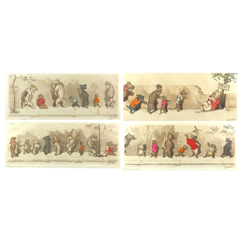 1428 - Boris O'Klein - Comical dogs, set of four pencil signed coloured etchings, each titled to the margin... 