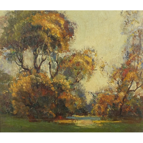 2382 - Attributed to Marcella Smith - Impressionist forest scene, oil onto canvas, gallery label and inscri... 