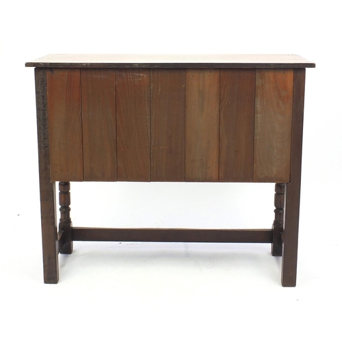 2044 - Ipswich oak side cabinet with carved decoration, 76cm H x 92cm W x 33.5cm D