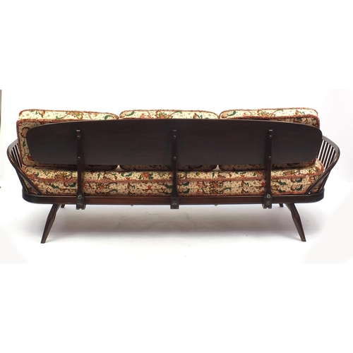 2041 - Ercol elm day bed with removable cushions, 77cm H x 210cm W x 75cm D