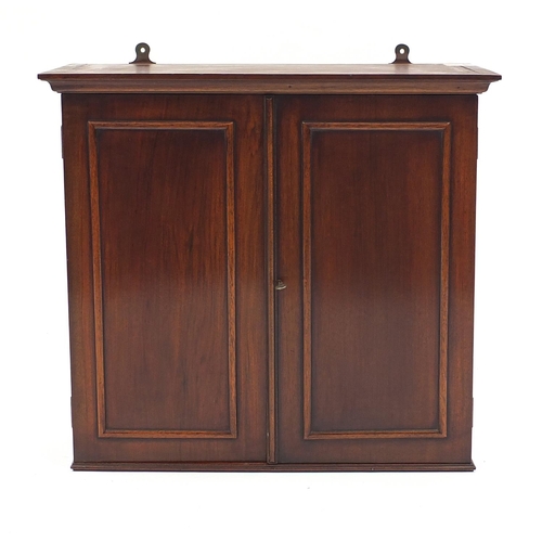 2053 - Mahogany two door wall hanging cupboard fitted with two glass shelves, 49cm H x 53cm W x 24cm D