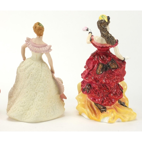 2367 - Four collectable figurines, Wedgwood Lily, Royal Doulton, Top of the Hill HN 1834, Southern Belle HN... 