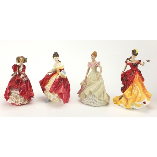 2367 - Four collectable figurines, Wedgwood Lily, Royal Doulton, Top of the Hill HN 1834, Southern Belle HN... 