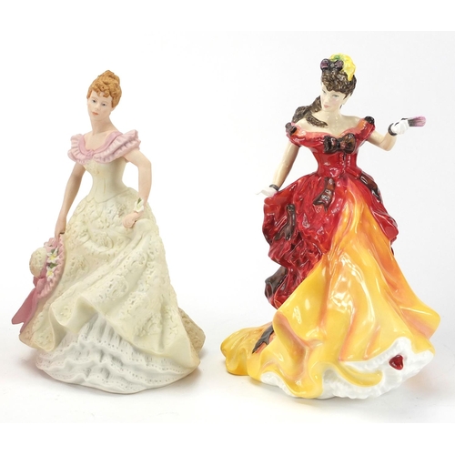 2367 - Four collectable figurines, Wedgwood Lily, Royal Doulton, Top of the Hill HN 1834, Southern Belle HN... 