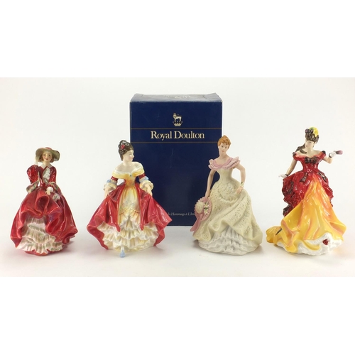 2367 - Four collectable figurines, Wedgwood Lily, Royal Doulton, Top of the Hill HN 1834, Southern Belle HN... 