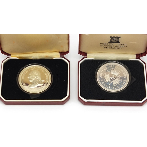 2449 - Six silver proof commemorative coins by Pobjoy Mint including a 22ct gold on sterling silver Concord... 