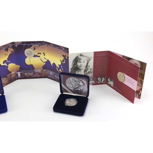 2452 - Five proof coins including a silver proof Victorian anniversary crown and a Millennium silver proof ... 