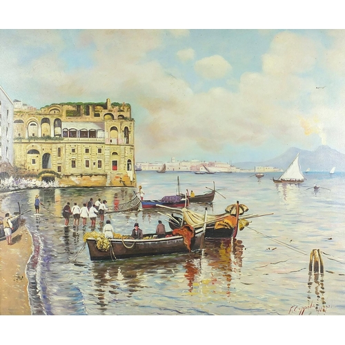 2404 - Napoli Bay, Italian school oil onto board, bearing a signature F Cappela, framed, 59cm x 49cm