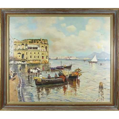 2404 - Napoli Bay, Italian school oil onto board, bearing a signature F Cappela, framed, 59cm x 49cm