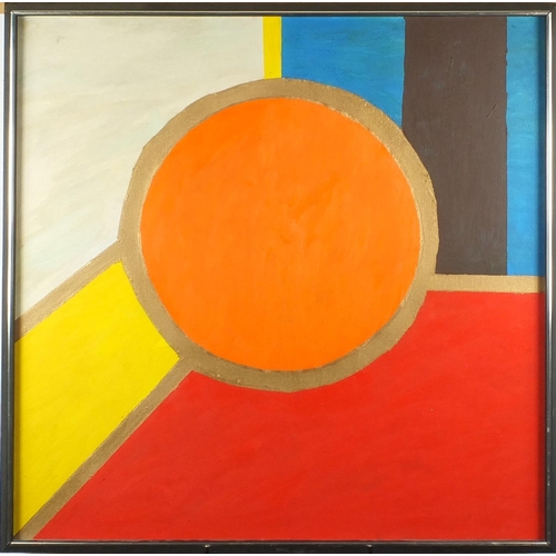 2402 - Abstract composition, colourful geometric shapes, framed, 75.5cm x 75.5cm