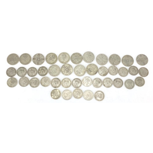 2500 - British pre-decimal pre 1947 two shillings and one shillings, approximate weight 302.0g