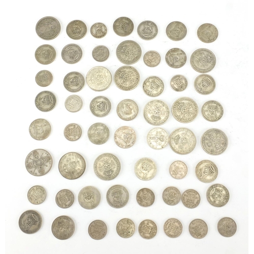 2493 - British pre-decimal pre 1947 coins including florins and shillings, approximate weight 320.0g