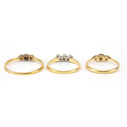 2521 - Three 18ct gold diamond rings, sizes L, M and S, approximate weight 5.8g