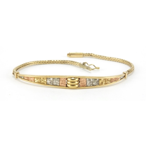 2527 - 9ct gold three tone bracelet, 17cm in length, approximate weight 6.6g