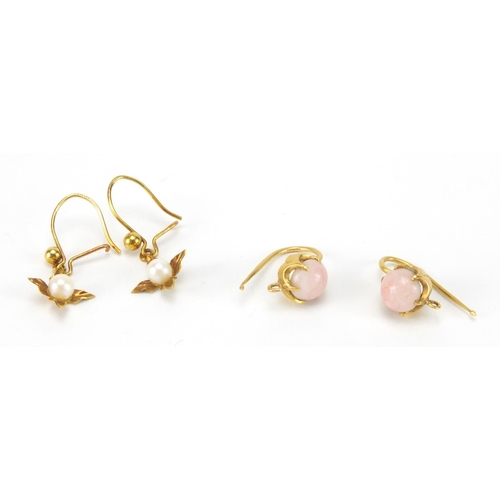 2604 - Two pairs of 9ct gold earrings set with coral and seed pearls, approximate weight 2.8g