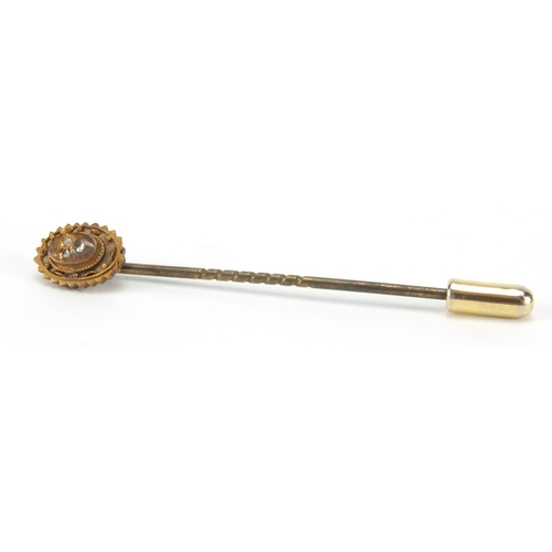 2588 - Victorian 15ct gold diamond tie pin, 5cm in length