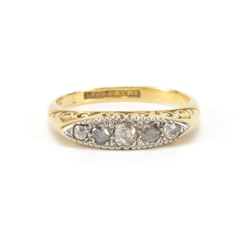 2627 - 18ct gold diamond five stone ring, size L, approximate weight 3.0g