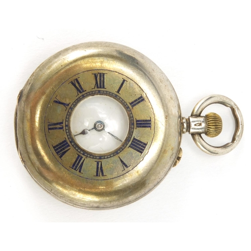 2655 - Silver ladies half hunter pocket watch, 3.4cm in diameter, approximate weight 38.0g