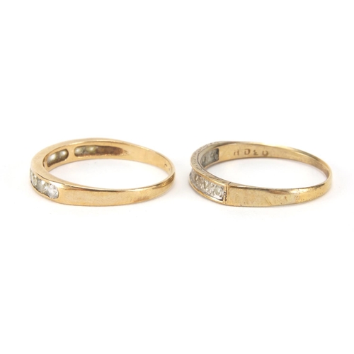 2652 - 9ct gold diamond half eternity ring and a 9ct gold clear stone half eternity ring, both size S, appr... 