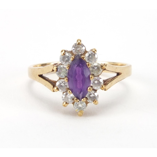 2605 - 9ct gold purple and clear stone ring, size M, approximate weight 2.5g