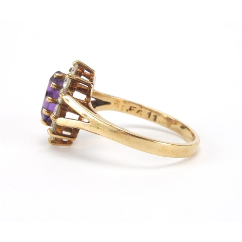 2605 - 9ct gold purple and clear stone ring, size M, approximate weight 2.5g