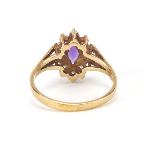 2605 - 9ct gold purple and clear stone ring, size M, approximate weight 2.5g