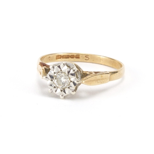 2639 - 9ct gold diamond solitaire ring, size O, approximate weight 2.0g