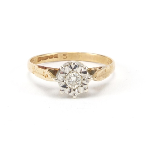 2639 - 9ct gold diamond solitaire ring, size O, approximate weight 2.0g