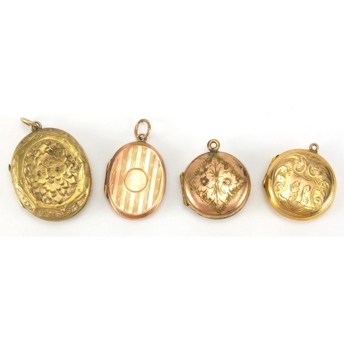 2646 - Three 9ct gold back and front lockets and one other