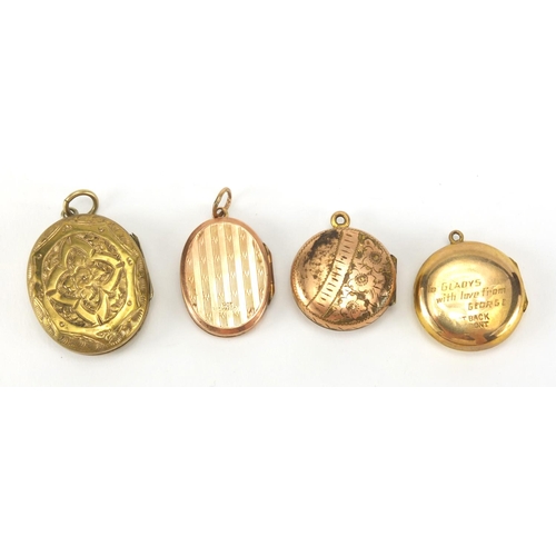 2646 - Three 9ct gold back and front lockets and one other