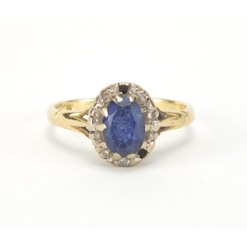 2631 - Unmarked gold sapphire and diamond ring, size I, approximate weight 2.8g