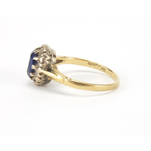 2631 - Unmarked gold sapphire and diamond ring, size I, approximate weight 2.8g