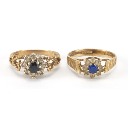 2550 - Two 9ct gold rings set with assorted stones, sizes K and N, approximate weight 4.7g