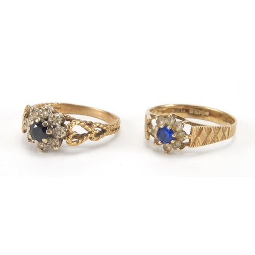 2550 - Two 9ct gold rings set with assorted stones, sizes K and N, approximate weight 4.7g