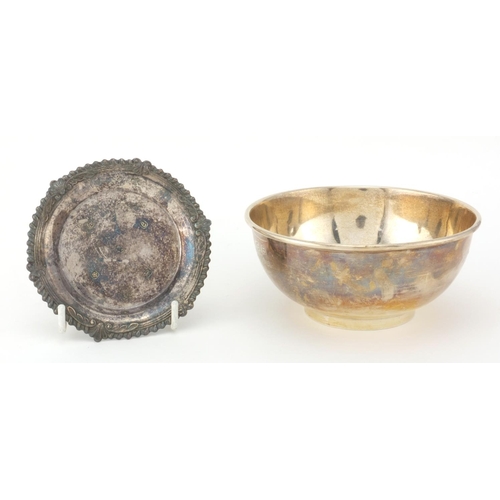 2408 - Circular silver footed bowl and a silver pin dish, the bowl Sheffield 1914, 12.5cm in diameter, appr... 