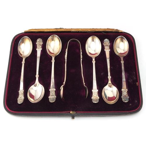 2429 - Set of six Victorian silver tea spoons and sugar tongs, together with a set of six silver handled bu... 