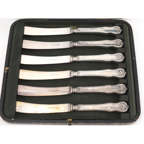 2429 - Set of six Victorian silver tea spoons and sugar tongs, together with a set of six silver handled bu... 