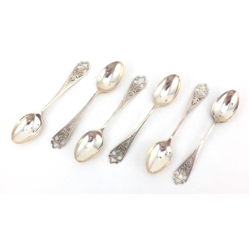 2440 - Set of six Scottish silver tea spoons with thistle terminals, F.H Edinburgh 1965, 11.5cm in length, ... 