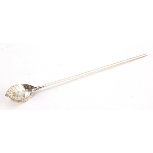 2415 - Tiffany & Co silver iced tea spoon straw with mint leaf bowl, 21cm in length, approximate weight 12.... 