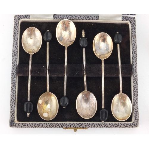 2428 - Silver items, Georgian berry spoon, oval napkin ring and a set of six coffee bean spoons, various ha... 