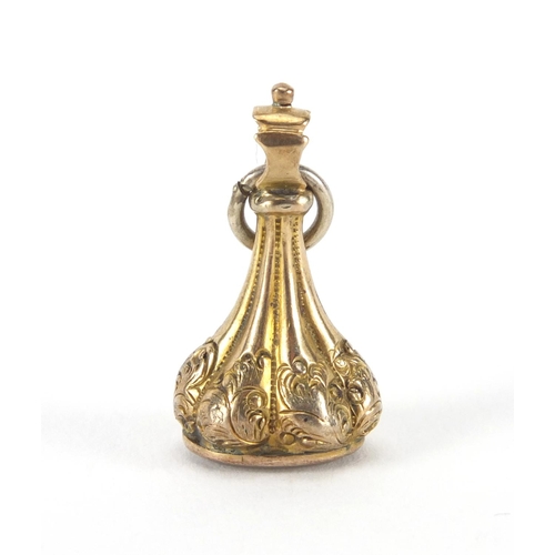 2657 - Victorian gold coloured metal hard stone fob, 2cm in length